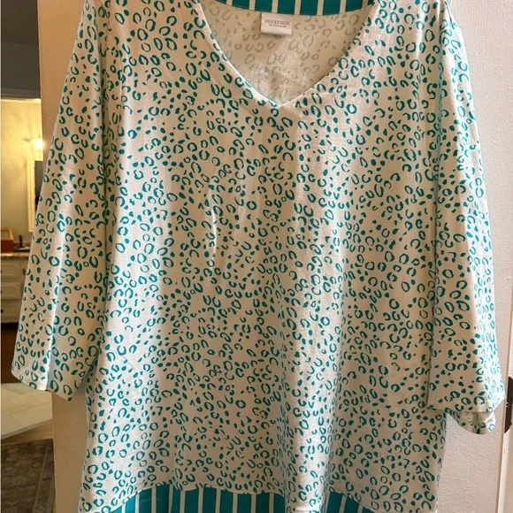 2 Piece set- Chico’s Stylish Teal and White Women's Jacket with matching top. - Picture 3 of 11